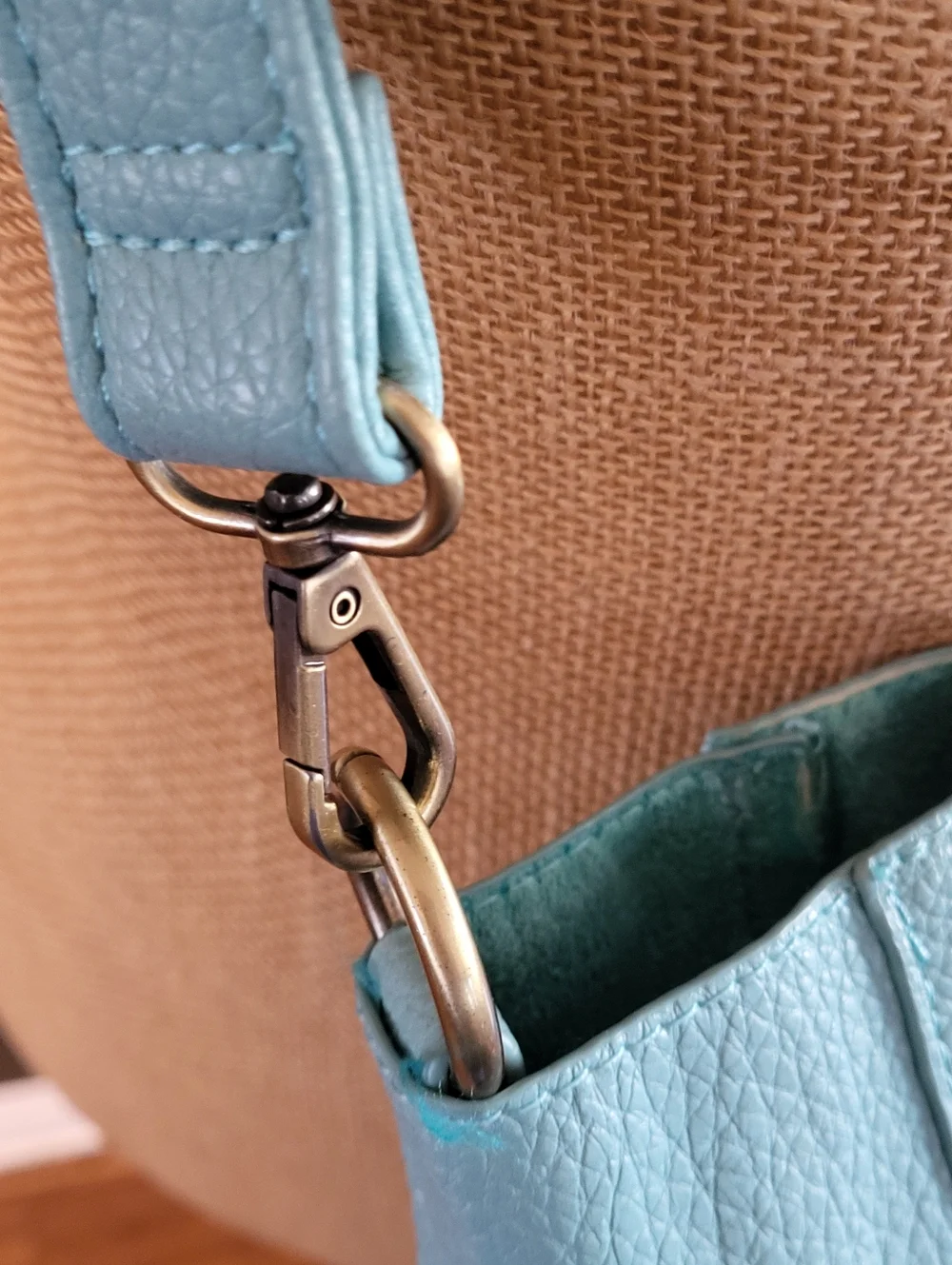 Kayleigh Side Pocket Bucket Bag Aquamarine Pebbled Vegan Leather